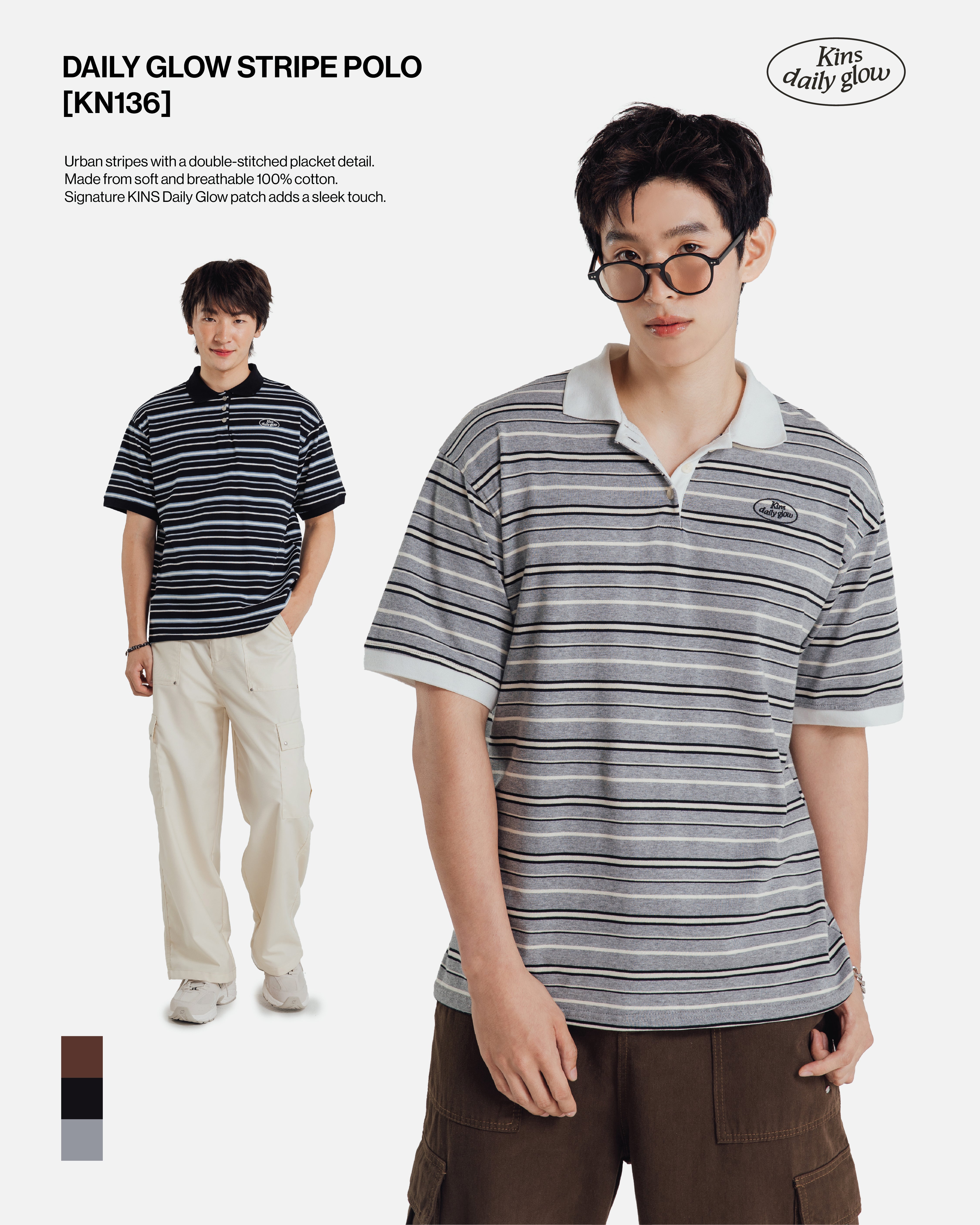 KINS 19 STUDIO |  DAILY GLOW STRIPE POLO [KN136]