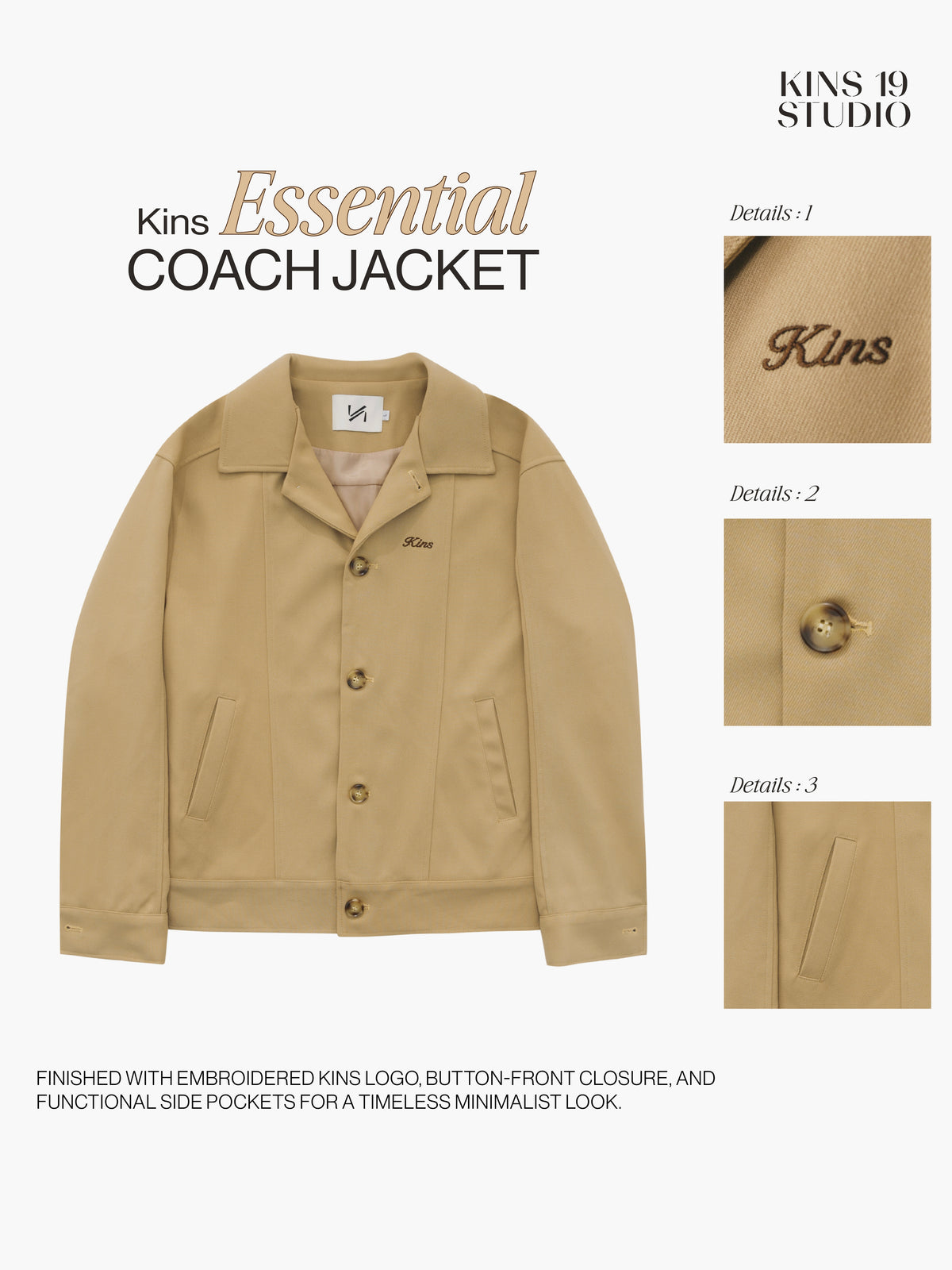 KINS 19 STUDIO |  KINS Essential Coach Jacket เสื้อแจ็กเก็ตโค้ช [KN331]