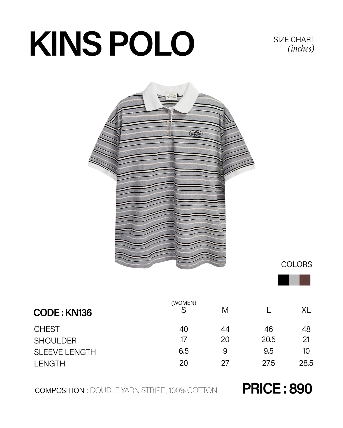 เสื้อโปโลลายทาง DAILY GLOW [KN136] size chart