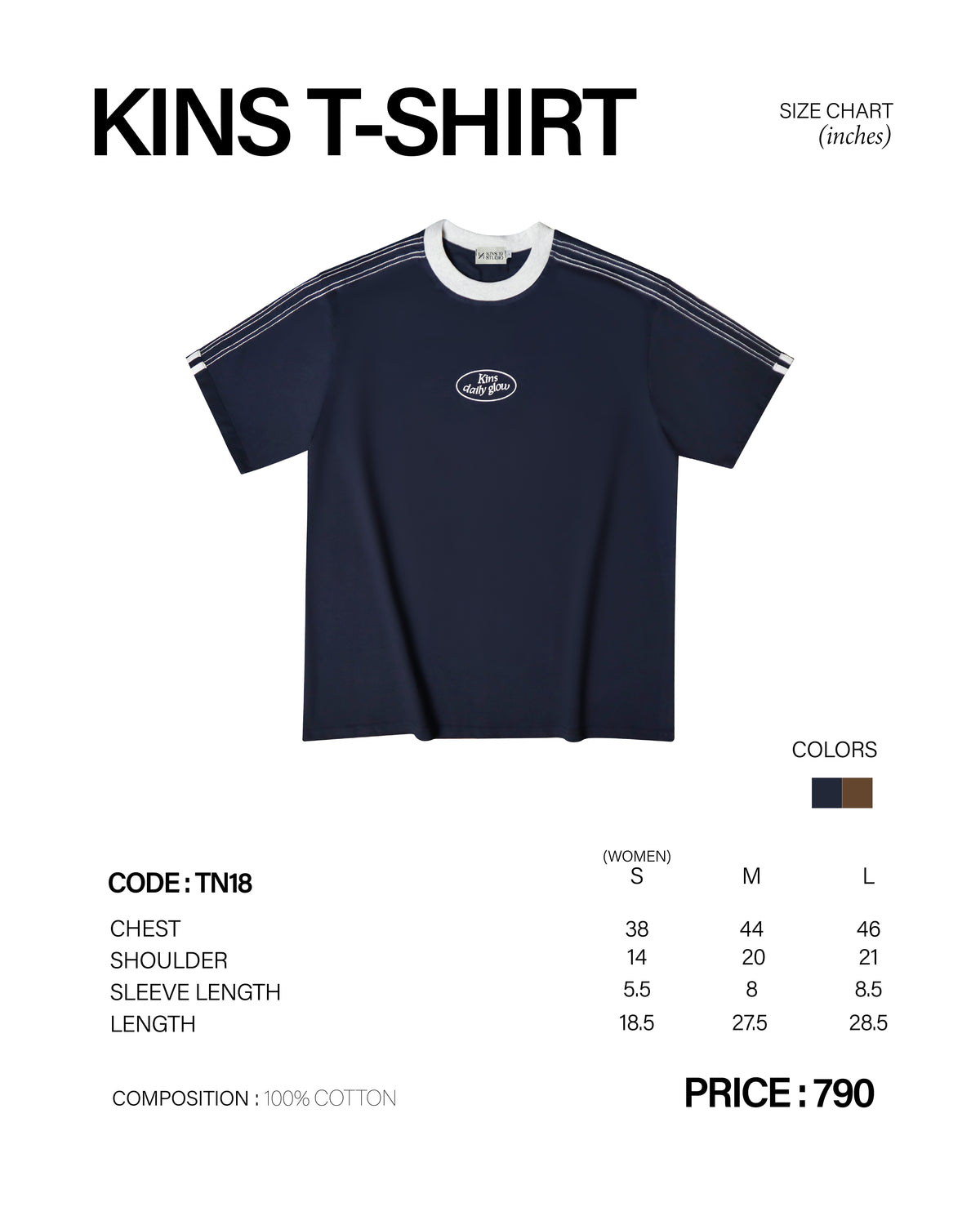 DAILY GLOW T-SHIRT [TN18] size chart