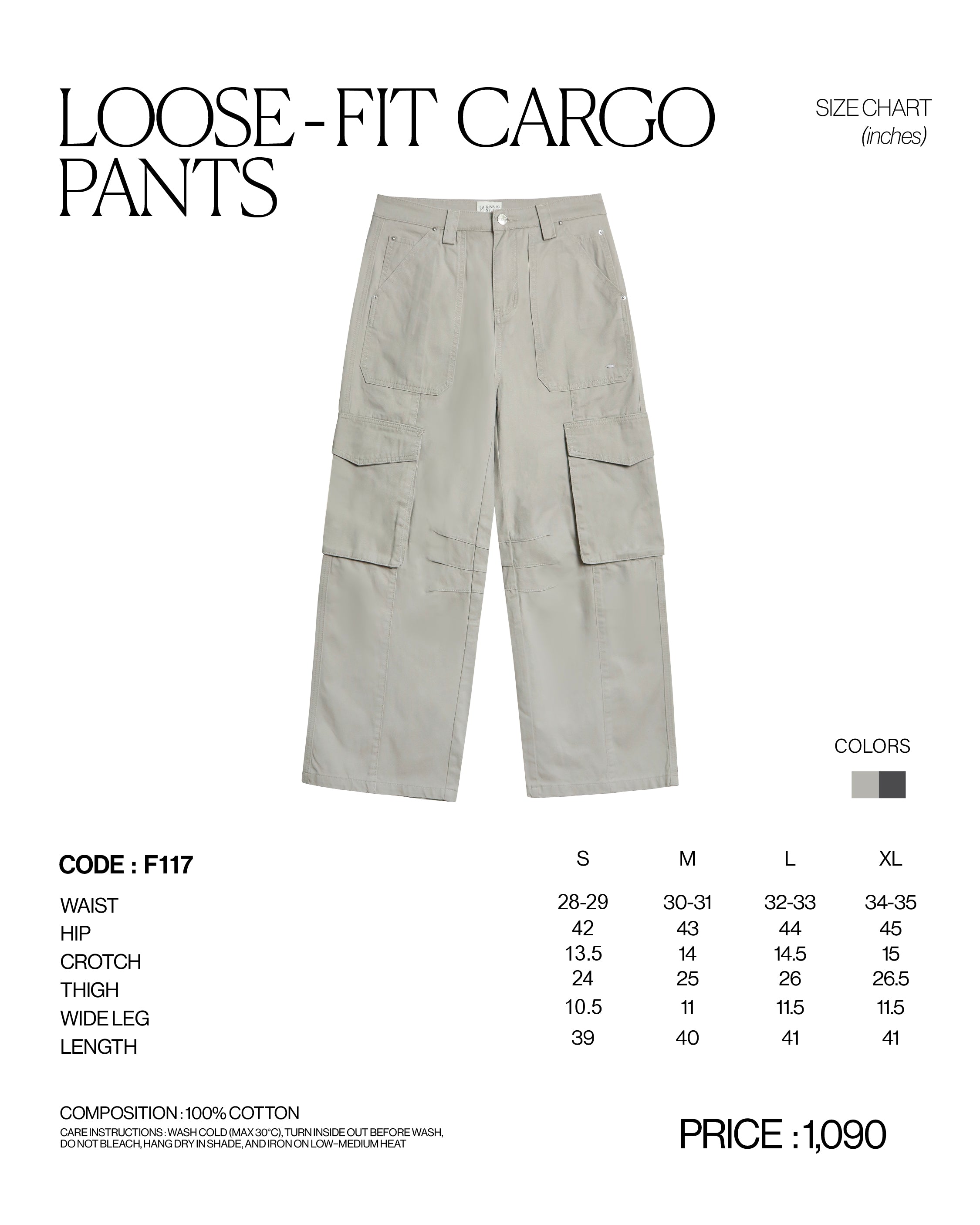 KINS 19 STUDIO |  LOOSE-FIT CARGO PANTS  [F117]