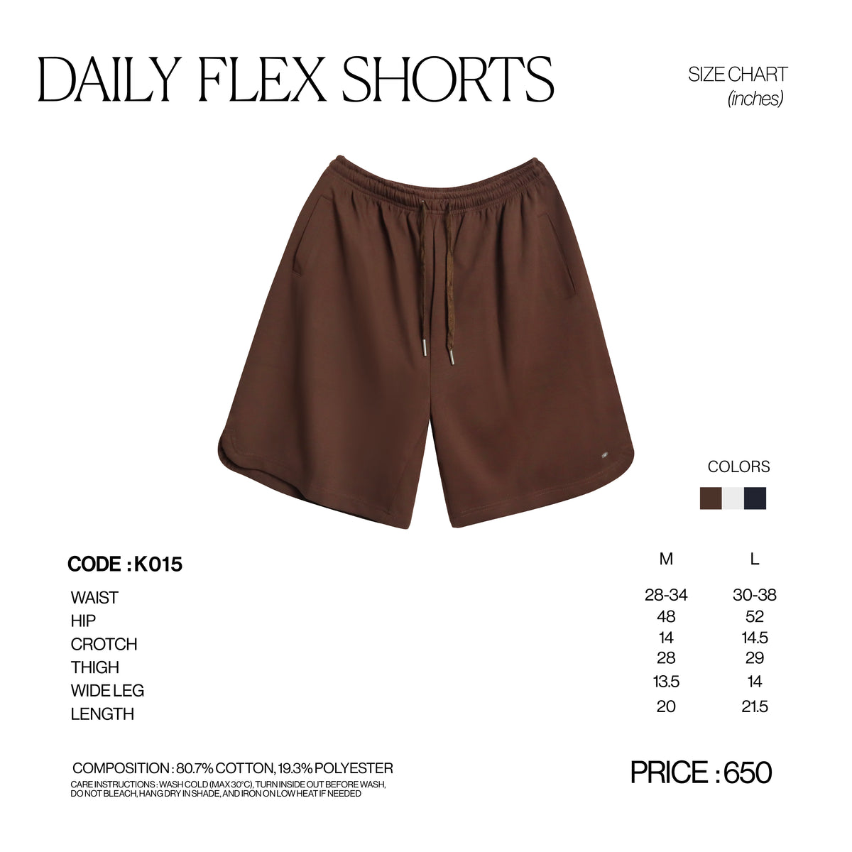 DAILY FLEX SHORTS [K015] size chart