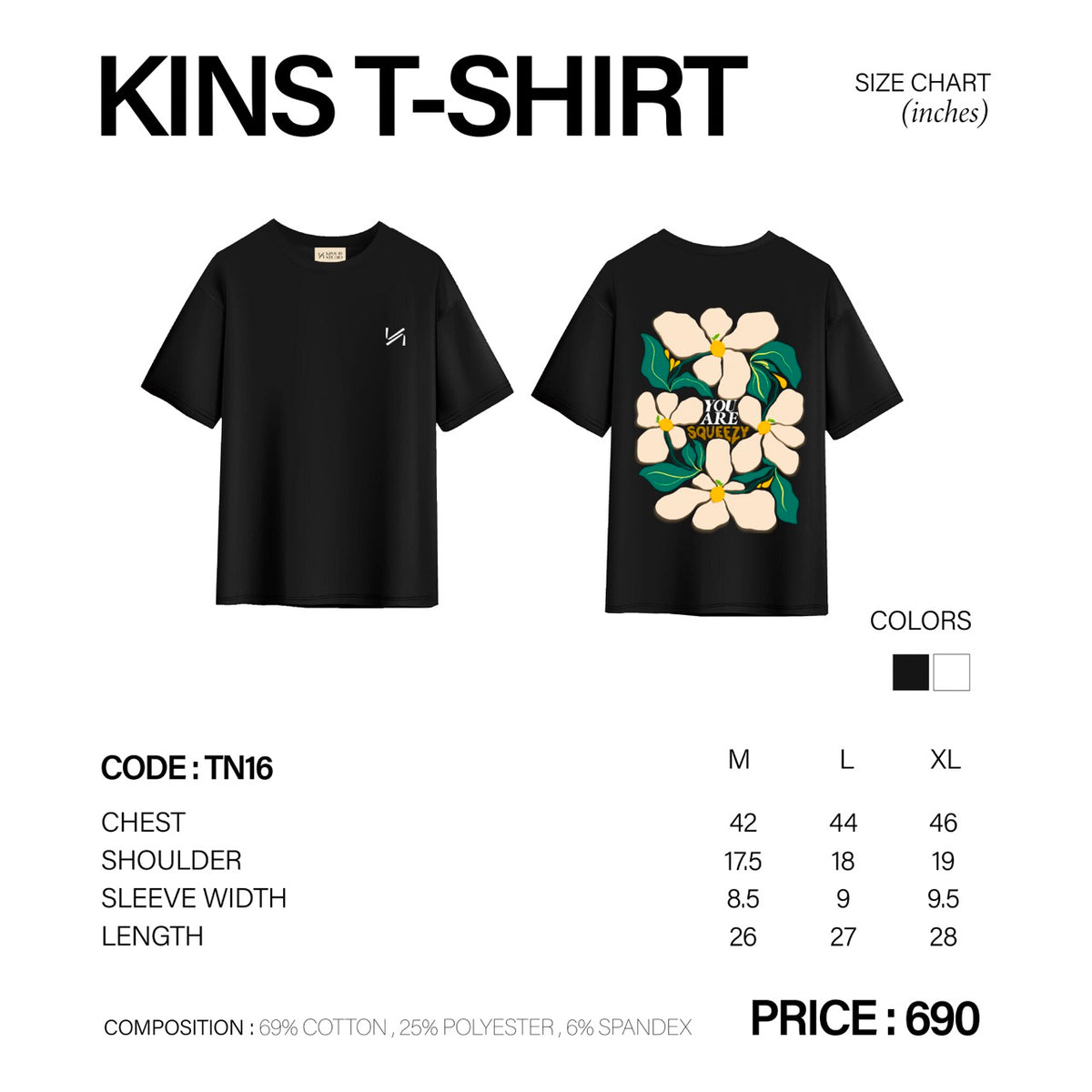 KINS | T-SHIRT TN16 size chart