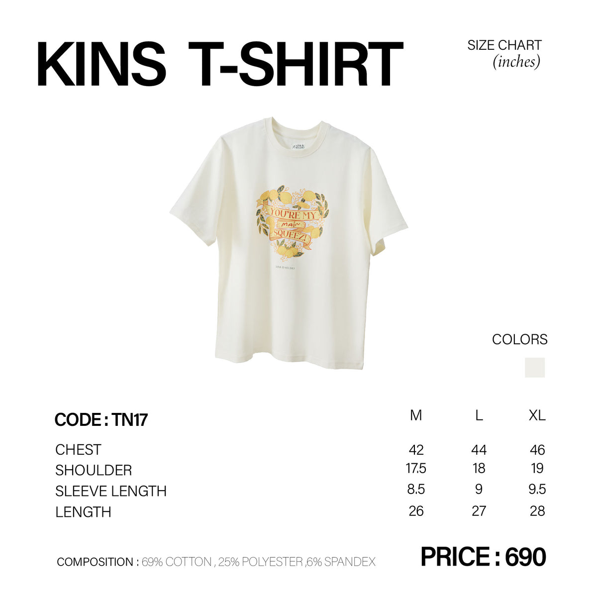KINS | T-SHIRT TN17 size chart