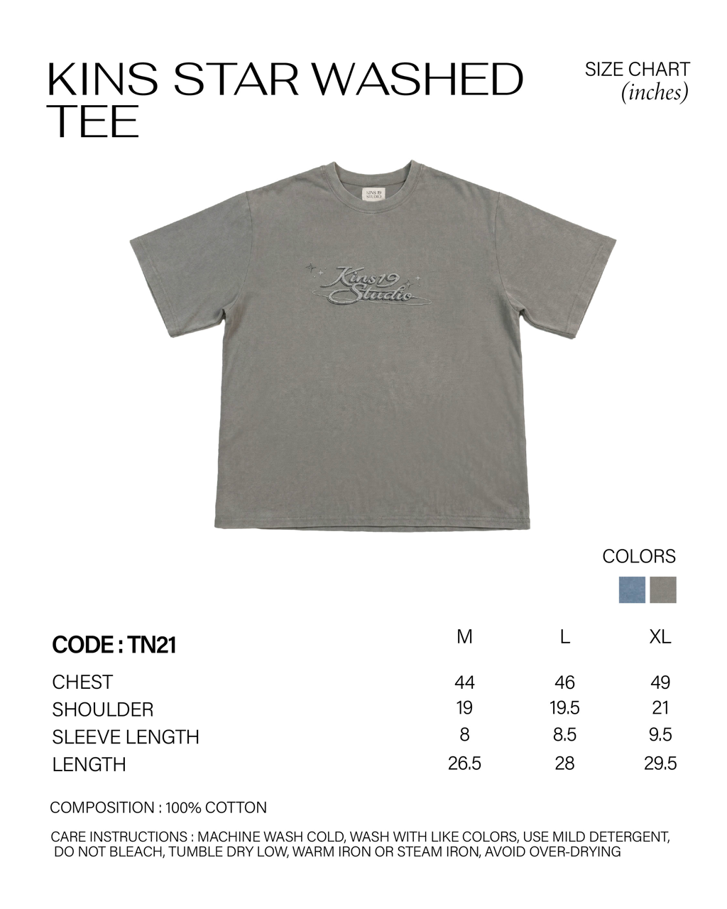 KINS 19 STUDIO |  Kins19 Studio Star Washed Tee [TN21]