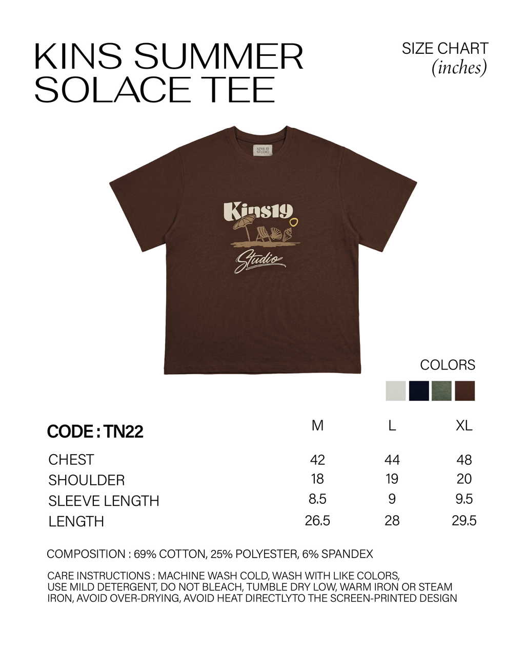 KINS Summer Solace Tee  [TN22] size chart