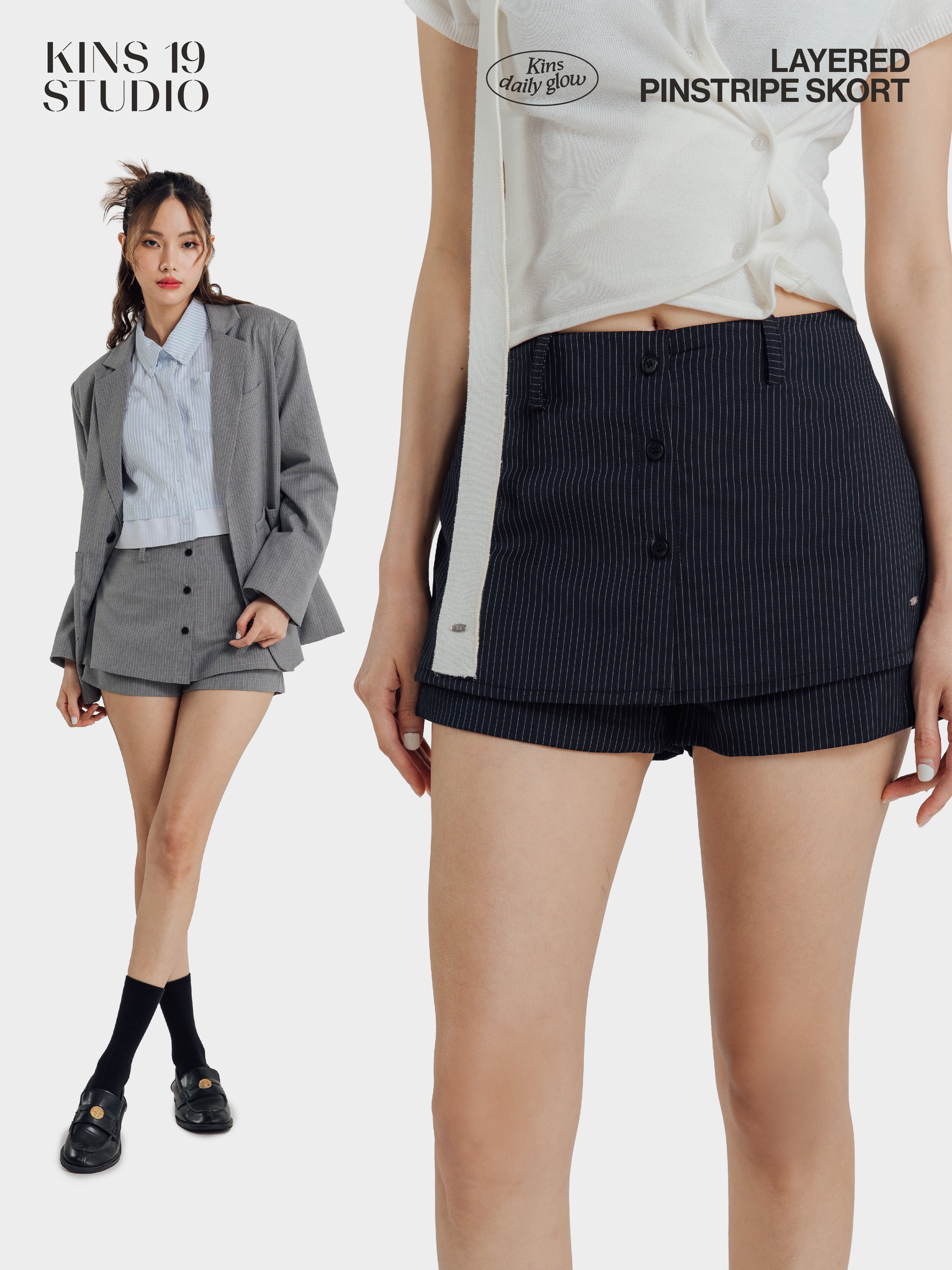 KINS 19 STUDIO | LAYERED PINSTRIPE SKORT [K016]