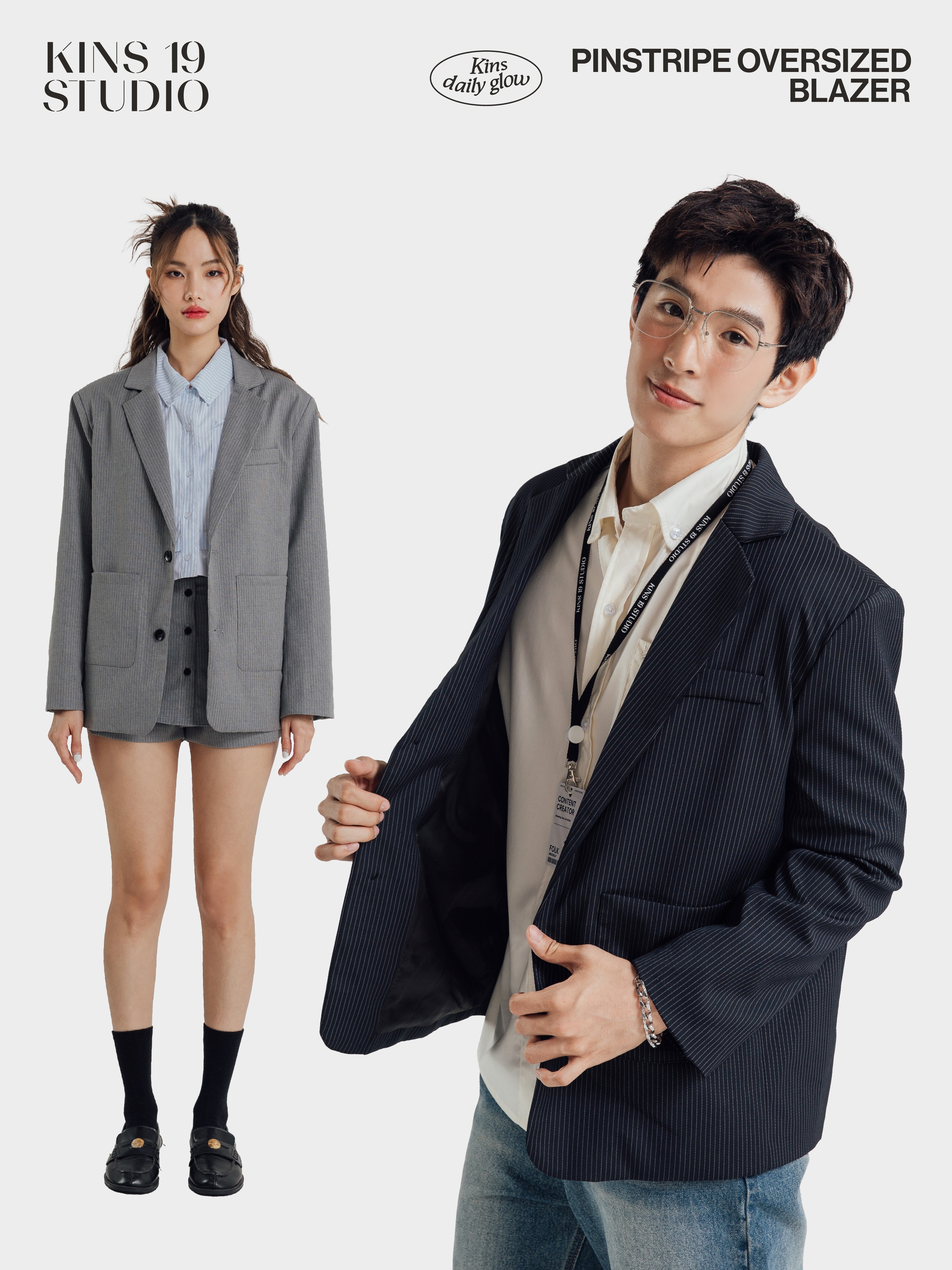 KINS 19 STUDIO | PINSTRIPE OVERSIZED BLAZER [KN322]