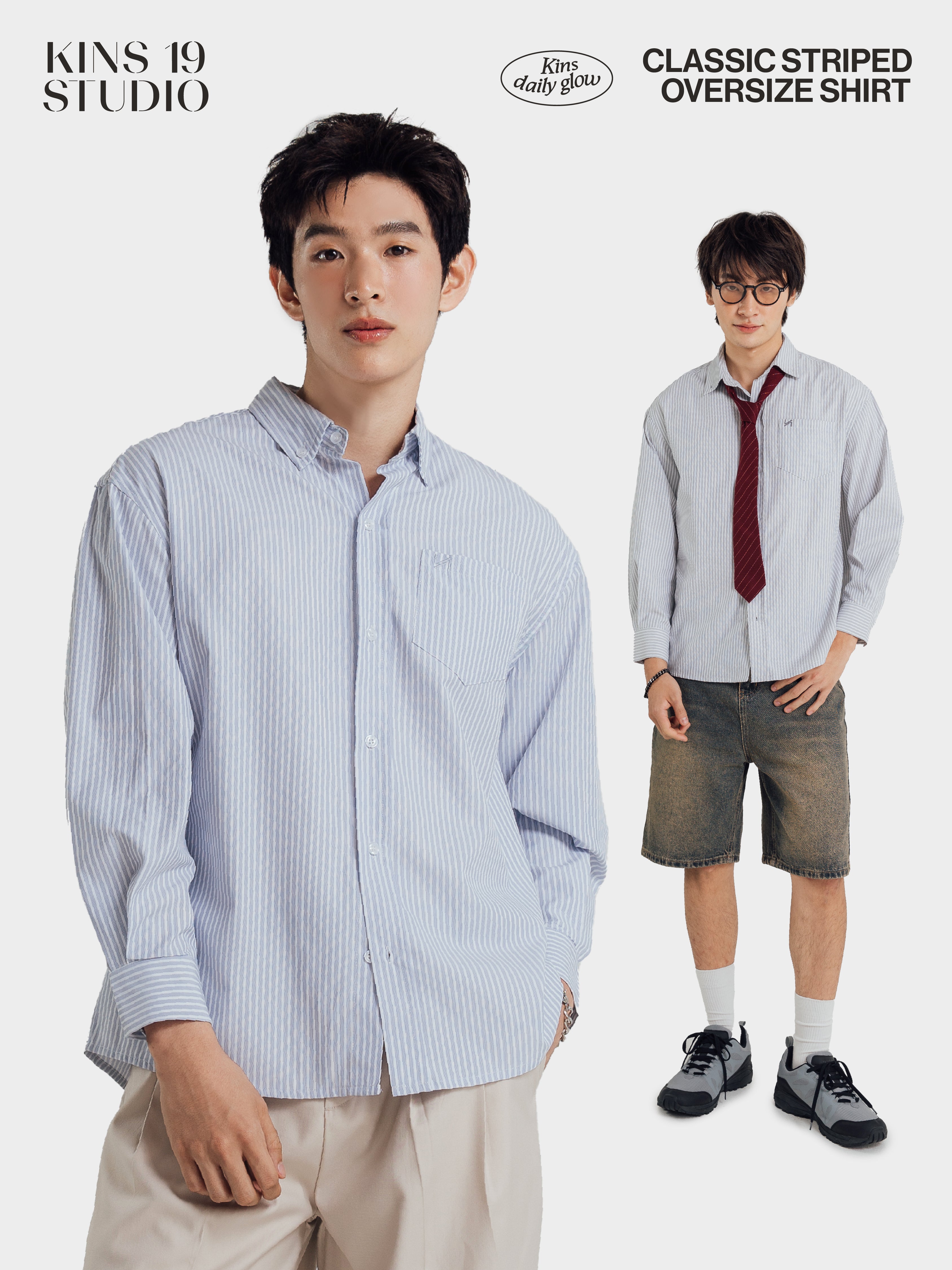 KINS 19 STUDIO |  CLASSIC STRIPED OVERSIZE  SHIRT [KN138]