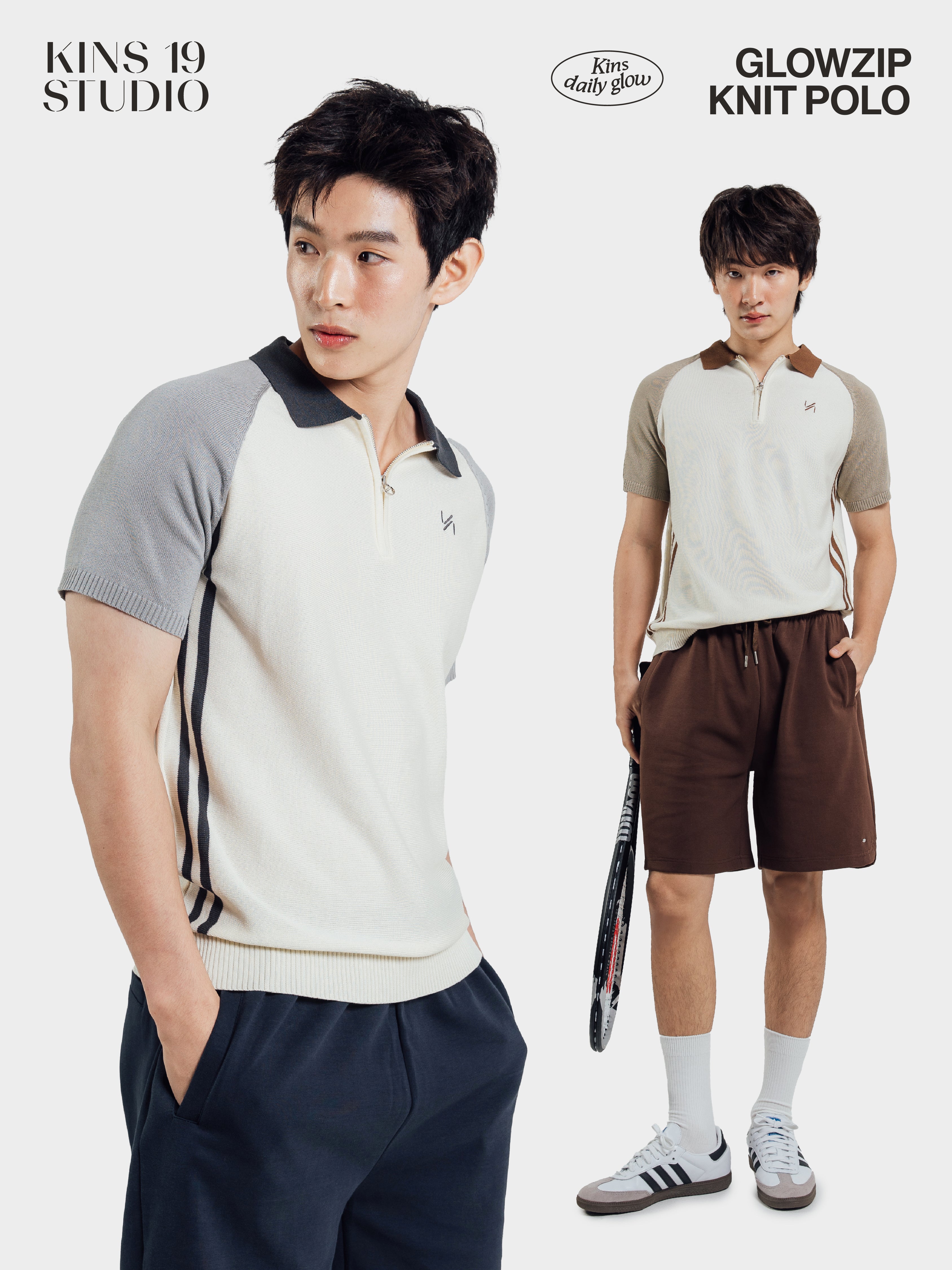 KINS 19 STUDIO | GLOWZIP KNIT POLO [KN129]